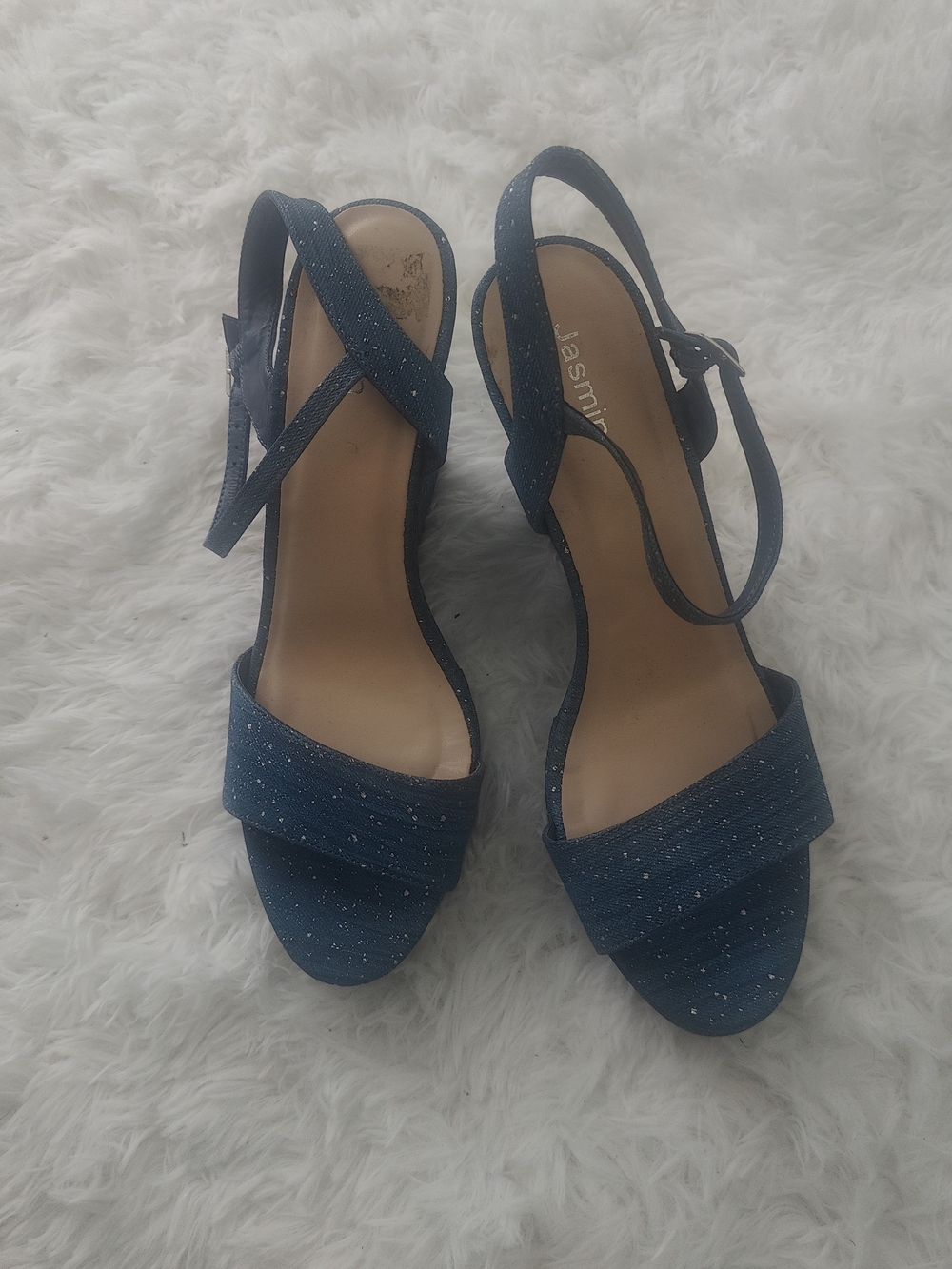 Jasmine Navy Blue Sparkle Women's Block Heel Sandals